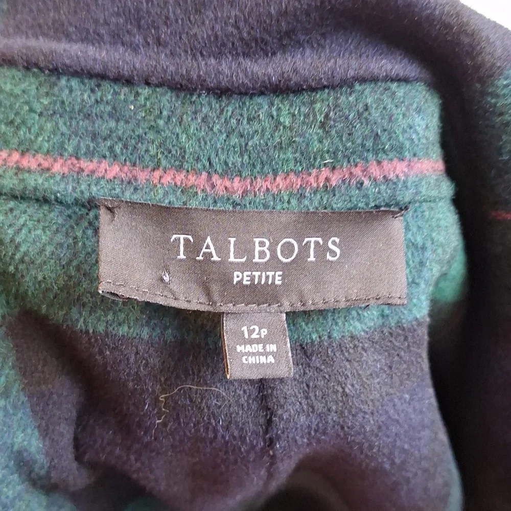 NWOT Talbots Double Face Wool Blend Tartan Coat Blue Green Size 12 Petite - Picture 9 of 14